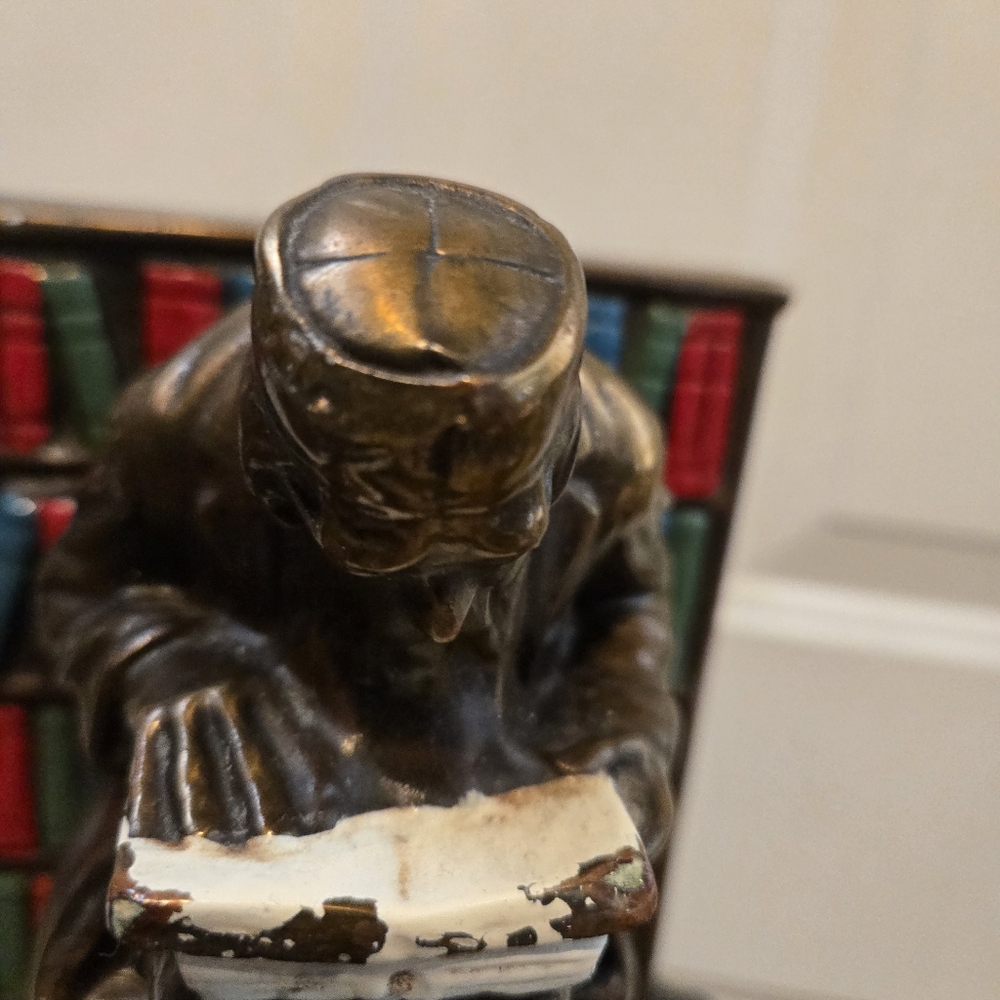 Vintage Bronze Bookend with Red and Blue Accents - Picture 4 of 12